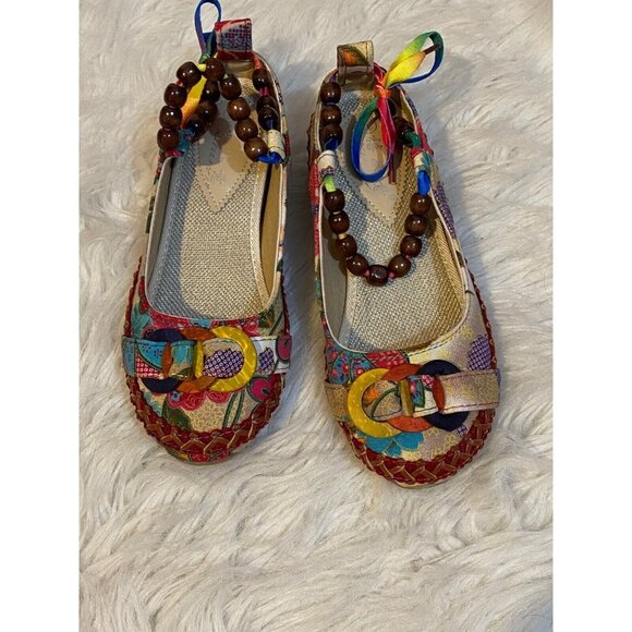 Xiruyi Shoes Beaded Colorful Canvas Flats Beaded Ankle Strap size 37 / 6 - Picture 1 of 6